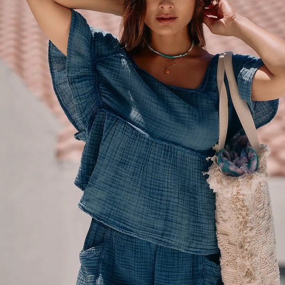 NWT Anthropologie The Kaveri Gauze Blue Top Small - Picture 1 of 4